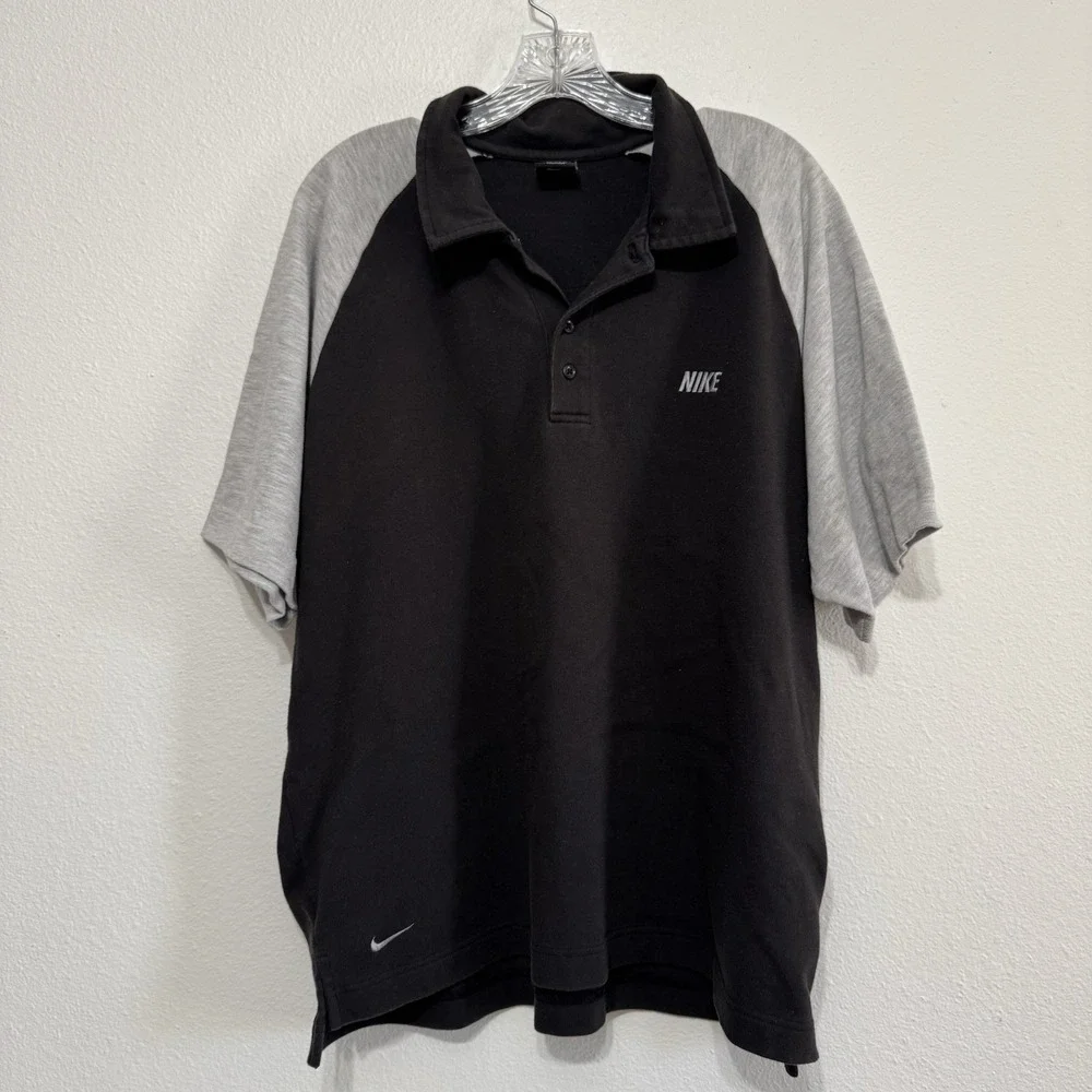 Nike Black & Gray Raglan Short Sleeve Polo Shirt‎ Mens Size XL Black Tag